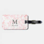 Elegant Faux Roze Marmer Name en Monogram Bagagelabel (Achterkant horizontaal)