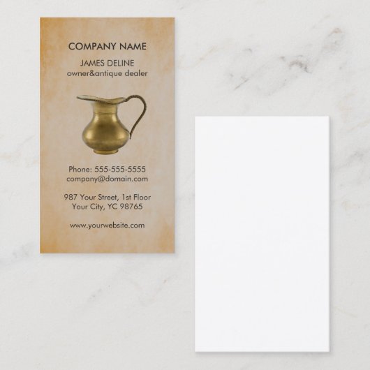 Elegant Faux Rusty Antiek Dealer Pitcher Visitekaartje (Voorkant / Achterkant)