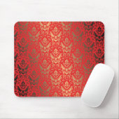 Elegant Faux Shimmer Gold en Red Damask Muismat (Met muis)