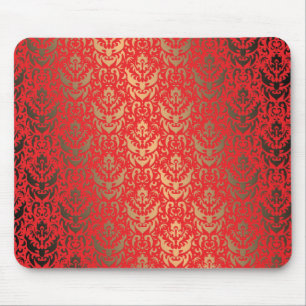 Elegant Faux Shimmer Gold en Red Damask Muismat