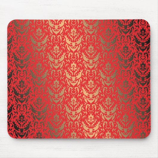 Elegant Faux Shimmer Gold en Red Damask Muismat (Voorkant)