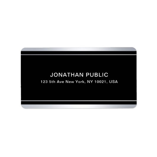 Elegant Faux Silver Black Sjabloon Glamor Modern Etiket (Voorkant)