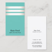 Elegant Faux Silver en Turquoise Striped Modern Visitekaartje (Voorkant / Achterkant)