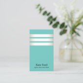 Elegant Faux Silver en Turquoise Striped Modern Visitekaartje (Staand voorkant)