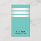 Elegant Faux Silver en Turquoise Striped Modern Visitekaartje (Voorkant)