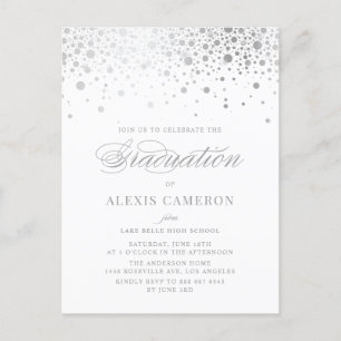 Elegant Faux Silver Foil Confetti Afstuderen Uitnodiging Briefkaart