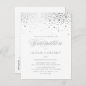 Elegant Faux Silver Foil Confetti Afstuderen Uitnodiging Briefkaart (Voorkant / Achterkant)