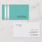 Elegant Faux Silver Foil en Turquoise Striped Visitekaartje (Voorkant / Achterkant)