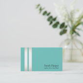 Elegant Faux Silver Foil en Turquoise Striped Visitekaartje (Staand voorkant)