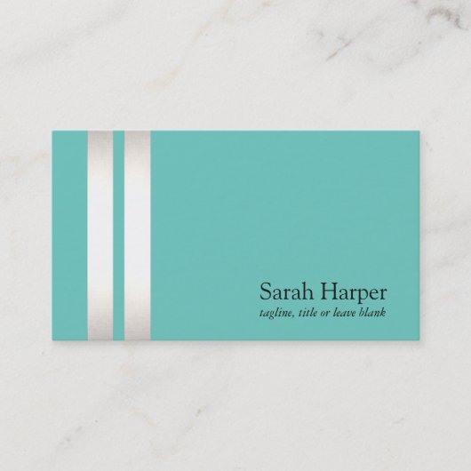 Elegant Faux Silver Foil en Turquoise Striped Visitekaartje (Voorkant)