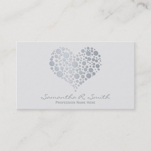 Elegant Faux Silver Foil Heart Visitekaartje (Voorkant)
