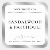 Elegant Faux Silver Foil Moderne Candle Packaging Vierkante Sticker (Voorkant)