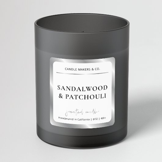 Elegant Faux Silver Foil Moderne Candle Packaging Vierkante Sticker