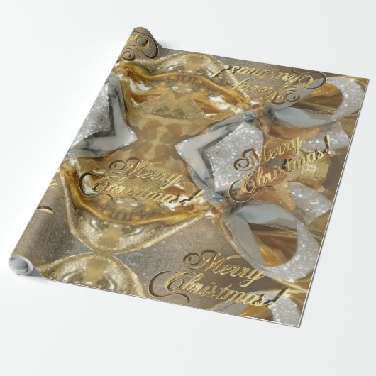 Elegant Faux Silver Gold-script kerst Cadeaupapier (Uitgerold)