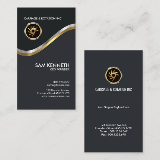 Elegant Faux Silver Gold Waves CEO Founder Visitekaartje (Voorkant / Achterkant)