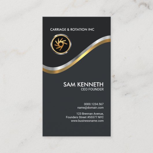 Elegant Faux Silver Gold Waves CEO Founder Visitekaartje (Voorkant)