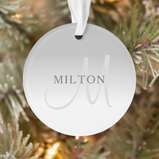 Elegant Faux Silver Gradient Monogram Ornament (Boom)