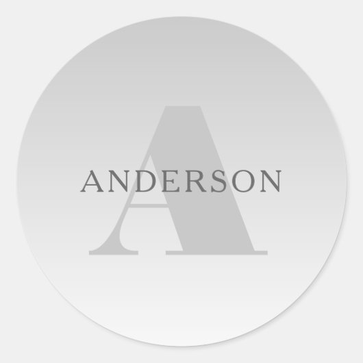 Elegant Faux Silver Gradient Monogram Ronde Sticker (Voorkant)