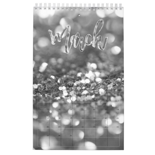 Elegant Faux Silver Gray Script Typography Modern Kalender (Mar 2026)