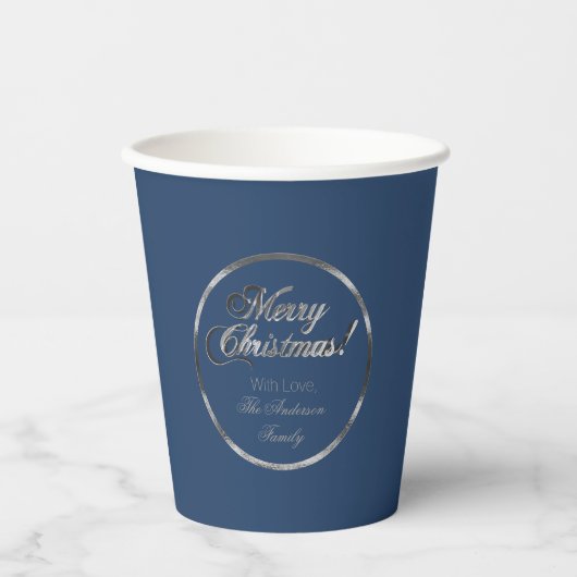 Elegant Faux Silver Grey Corporate Blue Kerstmis Papieren Bekers (Voorkant)