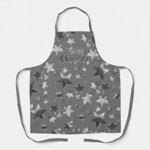 Elegant Faux Silver Grey Merry Kerststerren Schort