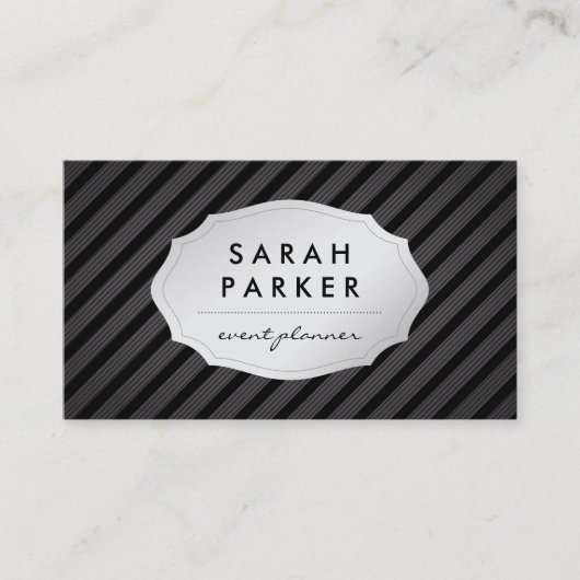 Elegant Faux Silver Label met Stripe Pattern (Voorkant)