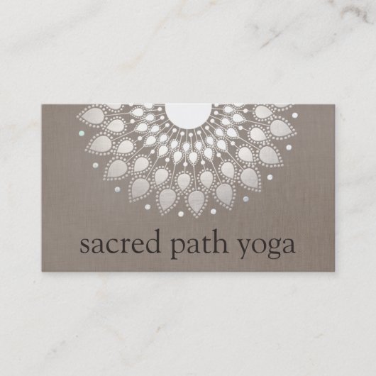 Elegant Faux Silver  Lotus Mandala Visitekaartje (Voorkant)