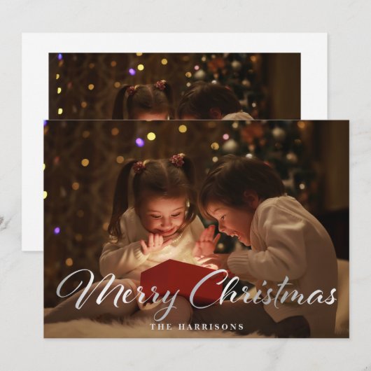 Elegant Faux Silver Merry Kerstfeestdag Feestdagenkaart (Voorkant / Achterkant)