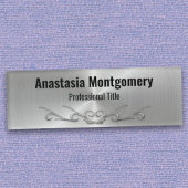 Elegant Faux Silver Metallic Scroll Art zwarte tek Naambadge