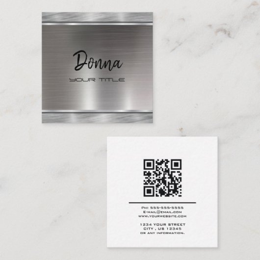 Elegant Faux Silver Modern chic typografie script Vierkante Visitekaartje (Voorkant / Achterkant)