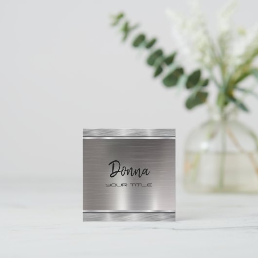 Elegant Faux Silver Modern chic typografie script Vierkante Visitekaartje (Staand voorkant)