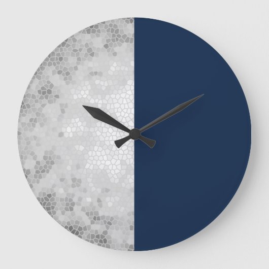 elegant faux Silver & Navy blue, grote klok (Voorkant)