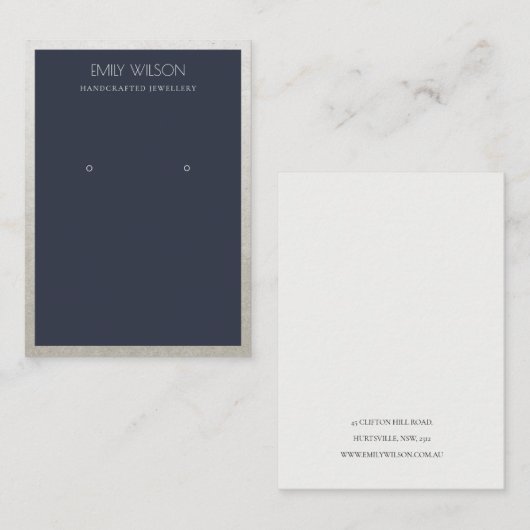 ELEGANT FAUX SILVER NAVY GRORDER EARRING DISPLAY VISITEKAARTJE (Voorkant / Achterkant)