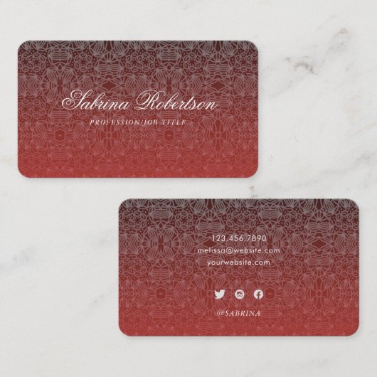 Elegant Faux Silver Ornamental Pattern Script Visitekaartje (Voorkant / Achterkant)