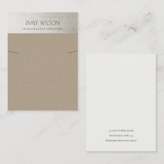 ELEGANT FAUX SILVER RUSTIC KRAFT KETTING DISPLAY VISITEKAARTJE (Voorkant / Achterkant)