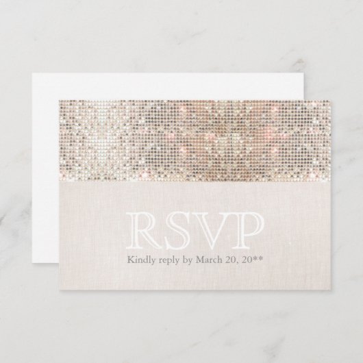 Elegant Faux Silver Sequins Beige Kijk RSVP (Voorkant / Achterkant)