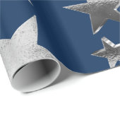Elegant Faux Silver Stars Pattern Blue Kerstmis Cadeaupapier (Rol Hoek)