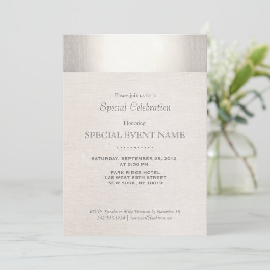 Elegant Faux Silver Striped Beige Linen look Kaart (Staand voorkant)