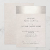 Elegant Faux Silver Striped Beige Linen look Kaart (Voorkant / Achterkant)