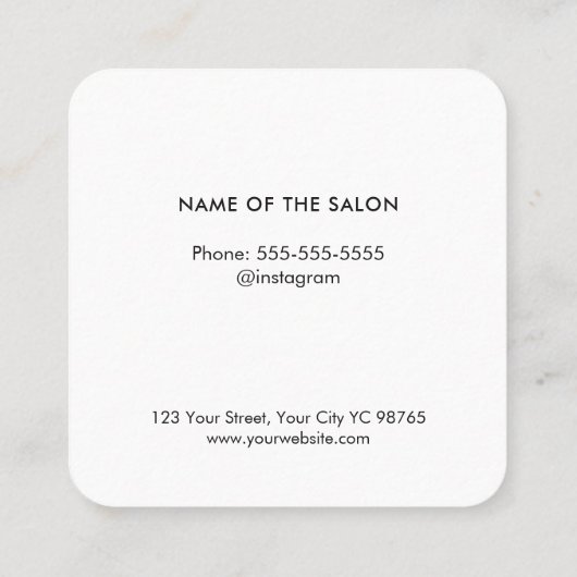 Elegant Faux Silver Zwart Haar Pin Haarstylist Vierkante Visitekaartje (Achterkant)