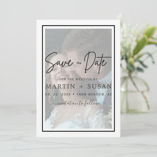 Elegant Faux Vellum Effect 2 Foto Lijst Wedding Save The Date (Staand voorkant)