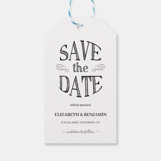 Elegant Faux Vellum Effect Foto slaat de datum op Cadeaulabel (Achterkant)