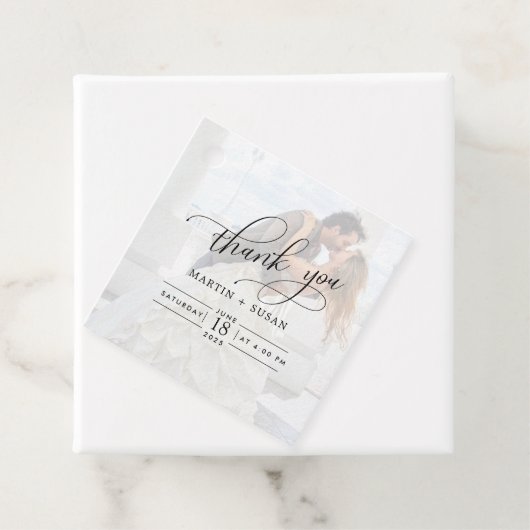 Elegant Faux Vellum Effect Overlay Foto bruiloft Bedankjes Labels (In situ)