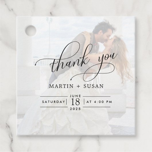 Elegant Faux Vellum Effect Overlay Foto bruiloft Bedankjes Labels (Voorkant)