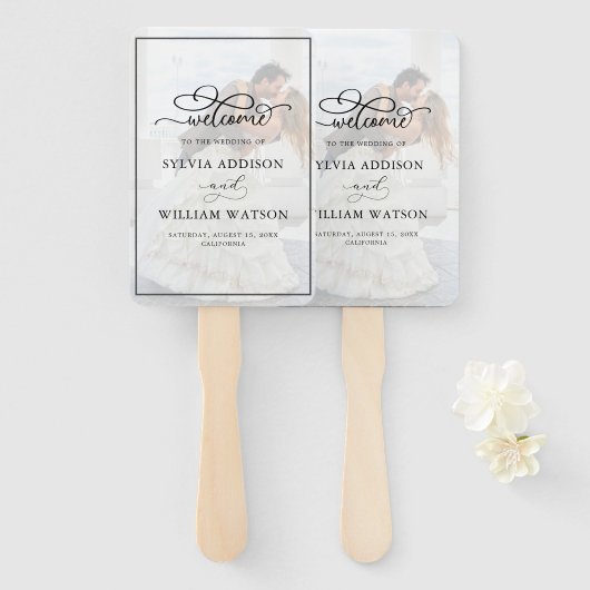 Elegant Faux Vellum Effect Overlay Foto bruiloft Handwaaier (Voorkant en achterkant)