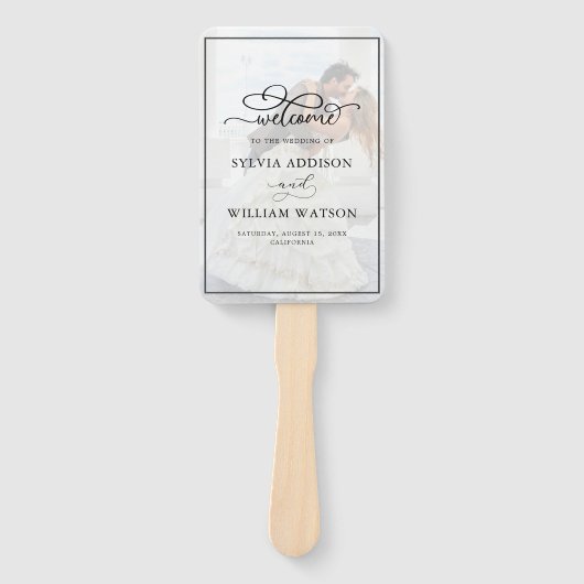 Elegant Faux Vellum Effect Overlay Foto bruiloft Handwaaier (Voorkant)