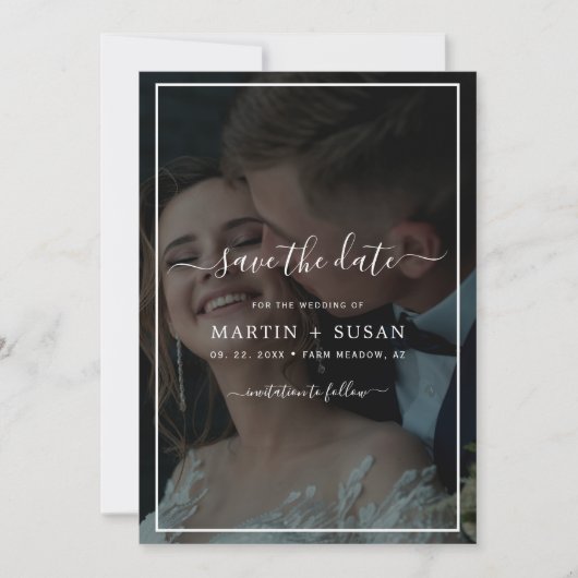 Elegant Faux Vellum Effect Overlay Foto bruiloft Save The Date (Voorkant)