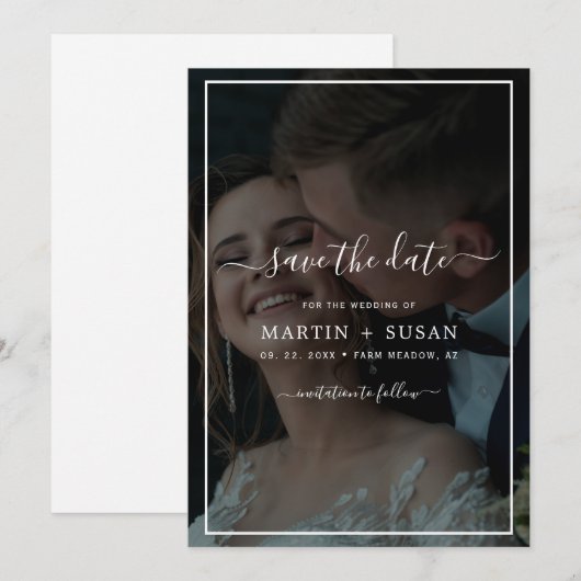 Elegant Faux Vellum Effect Overlay Foto bruiloft Save The Date (Voorkant / Achterkant)