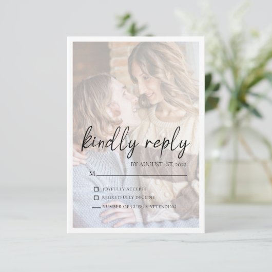 Elegant Faux Vellum Effect Photo Wedding RSVP Card (Staand voorkant)