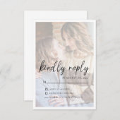 Elegant Faux Vellum Effect Photo Wedding RSVP Card (Voorkant / Achterkant)